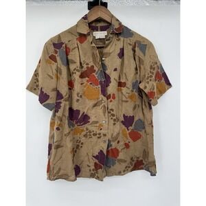 Barry‎ Bricken Linen Cotton Short Sleeve Artsy Button up Boho beachy floral 8